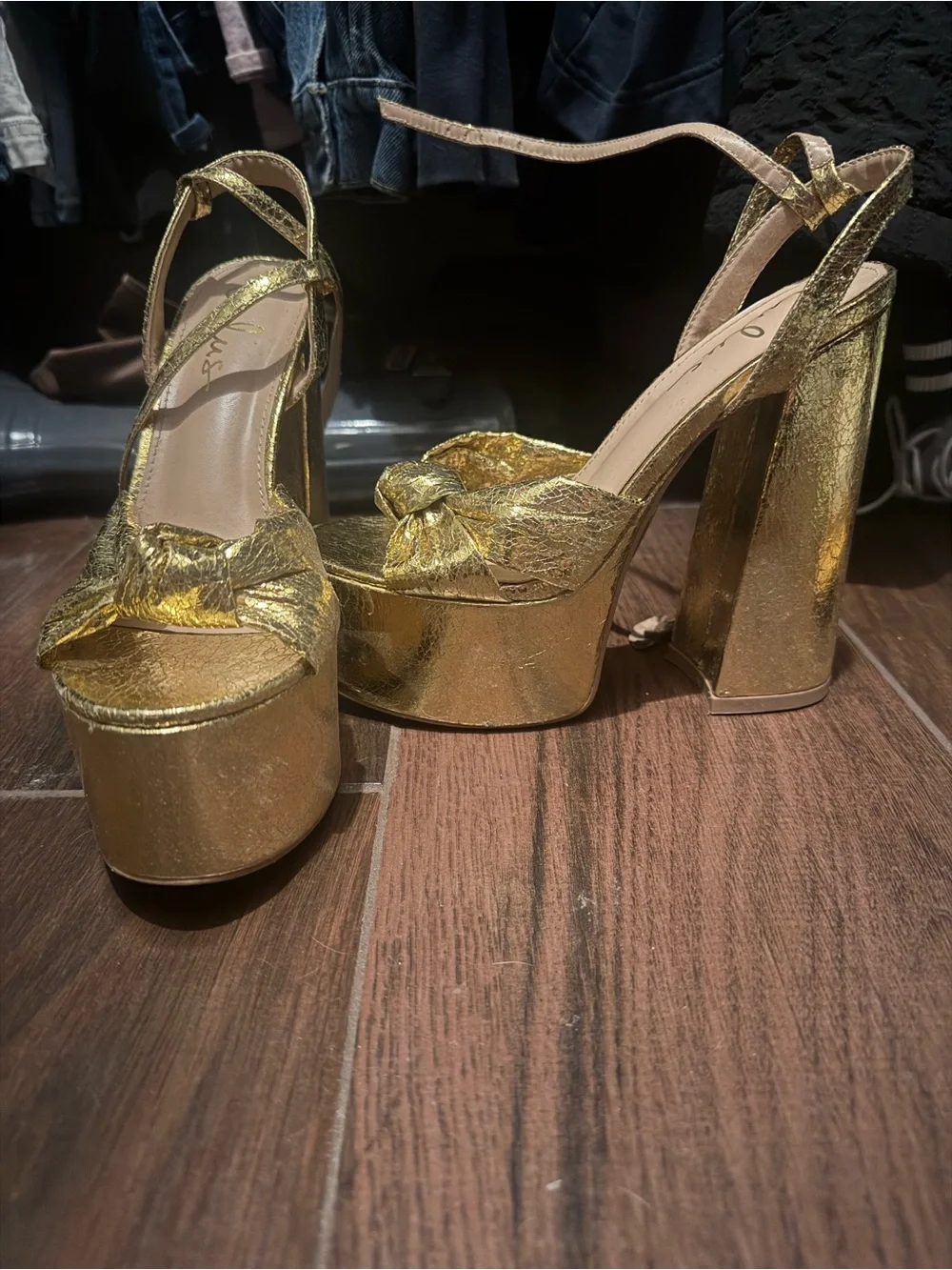 Lulu's Metallic Gold Platform Ankle-Strap Heels